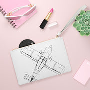 Aviation-Themed Clutch Bag - Thorp Aircraft Logo and Wireframe Top View